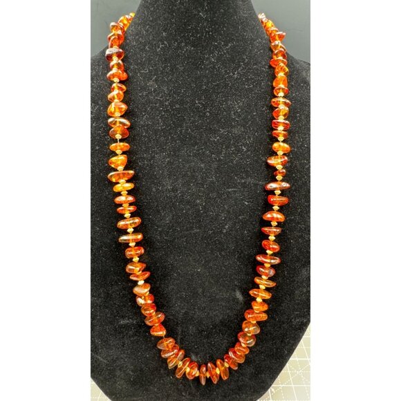 Vintage 33 Honey Amber Bead Necklace With Gold Plated Accents